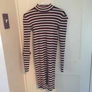 Black, white, and red striped body con dress